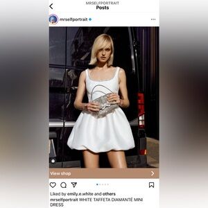 Self Portrait WHITE TAFFETA DIAMANTE MINI DRESS